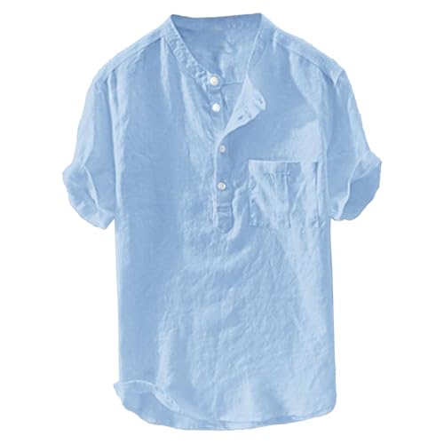 Herren Atmungsaktive Loose Fit T-Shirts Sommer Leichte Casual Stand Kragen Tees Einfarbig Tasche Bequeme Tops, hell blau, 3XL Herren Atmungsaktive Loose Fit T-Shirts Sommer Leichte Casual Stand Kragen Tees Einfarbig Tasche Bequeme Tops, hell blau, 3XL von Maiyifu-GJ