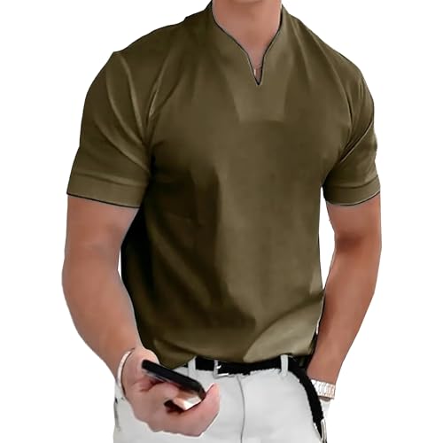 Herren Fitness V-Ausschnitt Stretch Baumwolle Athletic T-Shirt Sommer Vielseitiges Kurzarm Casual Workout Top, Grün , XX-Large Herren Fitness V-Ausschnitt Stretch Baumwolle Athletic T-Shirt Sommer Vielseitiges Kurzarm Casual Workout Top, Grün , XX-Large von Maiyifu-GJ