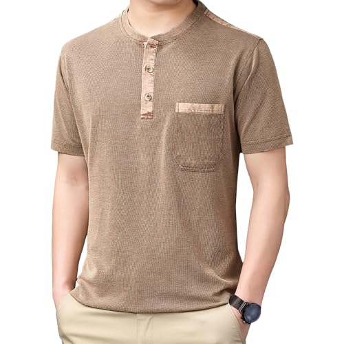 Herren-Polo-Top, Sommer, atmungsaktiv, locker, Stehkragen und Reverskragen, solide Tasche, kariert, T-Shirts, Coffeeb, 3XL Herren-Polo-Top, Sommer, atmungsaktiv, locker, Stehkragen und Reverskragen, solide Tasche, kariert, T-Shirts, Coffeeb, 3XL von Maiyifu-GJ