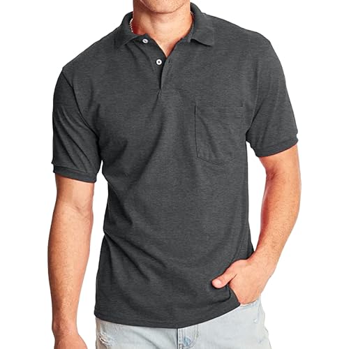 Herren-Poloshirt mit Taschen, Kragen, Business, Freizeit, einfarbig, lockere Passform, kurzärmelig, Übergröße, Dunkelgrau, 3XL Herren-Poloshirt mit Taschen, Kragen, Business, Freizeit, einfarbig, lockere Passform, kurzärmelig, Übergröße, Dunkelgrau, 3XL von Maiyifu-GJ
