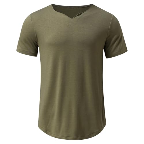 Herren Sommer Volltonfarbe T-Shirts Baumwolle V-Ausschnitt Slim Fit T-Shirts Leichte Kurzarm Casual Tops, Armee grün, XL Herren Sommer Volltonfarbe T-Shirts Baumwolle V-Ausschnitt Slim Fit T-Shirts Leichte Kurzarm Casual Tops, Armee grün, XL von Maiyifu-GJ