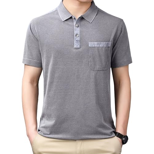 Herren Sommer atmungsaktive lose Polotops Stand & Reverskragen Solide Tasche karierte T-Shirts, Graya, L Herren Sommer atmungsaktive lose Polotops Stand & Reverskragen Solide Tasche karierte T-Shirts, Graya, L von Maiyifu-GJ