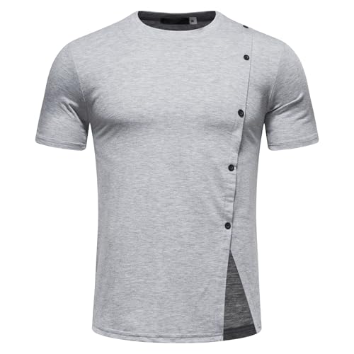 Herren Sommer stilvolle T-Shirts Knopf Akzent Schlitz Saum Casual T-Shirts Rundhalsausschnitt frische vielseitige Tops, Hellgrau, S Herren Sommer stilvolle T-Shirts Knopf Akzent Schlitz Saum Casual T-Shirts Rundhalsausschnitt frische vielseitige Tops, Hellgrau, S von Maiyifu-GJ