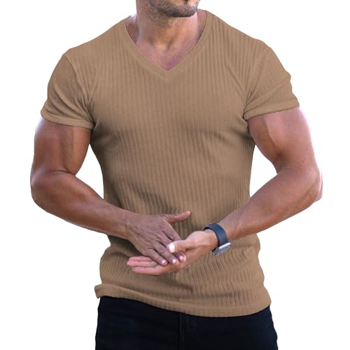 Herren Sport Fitness V-Ausschnitt T-Shirts Atmungsaktive Casual Einfarbig Kurzarm Tees Leichte Bequeme Tops, kaki, S Herren Sport Fitness V-Ausschnitt T-Shirts Atmungsaktive Casual Einfarbig Kurzarm Tees Leichte Bequeme Tops, kaki, S von Maiyifu-GJ