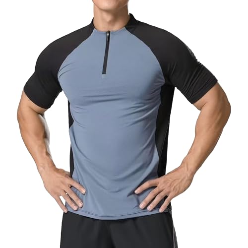 Herren Sport Half-Zip T-Shirts Schnell Trocknend Atmungsaktiv Leichte Tees Laufen Stretch Kragen Einfarbig Tops, gray, XL Herren Sport Half-Zip T-Shirts Schnell Trocknend Atmungsaktiv Leichte Tees Laufen Stretch Kragen Einfarbig Tops, gray, XL von Maiyifu-GJ
