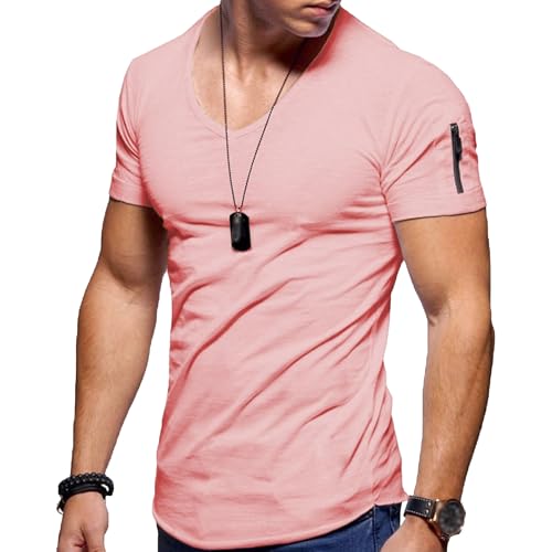 Herren V-Ausschnitt Solide Entspannte T-Shirts Casual Große Größe Tees Weiche Leichte Sommer Casual Mode Tops, hell-rosa, M Herren V-Ausschnitt Solide Entspannte T-Shirts Casual Große Größe Tees Weiche Leichte Sommer Casual Mode Tops, hell-rosa, M von Maiyifu-GJ
