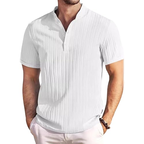 Herren Vintage Baumwolle Leinen Henley Shirt Gestreift Casual Loose Fit T-Shirts Atmungsaktiv Komfort Tops, blank, M Herren Vintage Baumwolle Leinen Henley Shirt Gestreift Casual Loose Fit T-Shirts Atmungsaktiv Komfort Tops, blank, M von Maiyifu-GJ