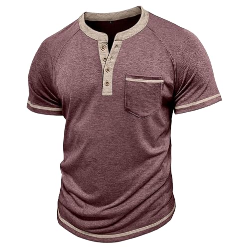 Herren Vintage Henley Button-Up T-Shirts Farbblock Design Atmungsaktive Tees Comfort Fit Relaxed Stil Weiche Tops, Dunkelrot, 3XL Herren Vintage Henley Button-Up T-Shirts Farbblock Design Atmungsaktive Tees Comfort Fit Relaxed Stil Weiche Tops, Dunkelrot, 3XL von Maiyifu-GJ