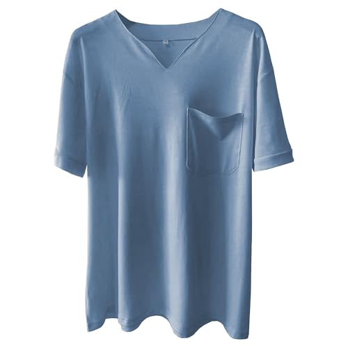 Herren Workout Plus Size T-Shirts Stretch Baumwolle V-Ausschnitt Tees Atmungsaktiv Sommer Kurzarm Tops mit Tasche, hell blau, XXL Herren Workout Plus Size T-Shirts Stretch Baumwolle V-Ausschnitt Tees Atmungsaktiv Sommer Kurzarm Tops mit Tasche, hell blau, XXL von Maiyifu-GJ