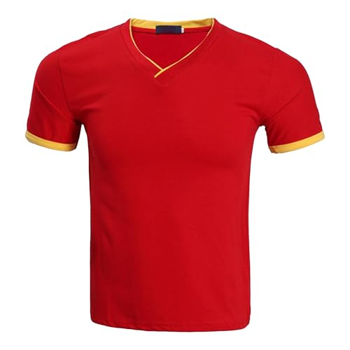 Herren dehnbare V-Ausschnitt einfarbig T-Shirts Slim Fit gemütliche Casual T-Shirts Sportsport Freizeit Tops, rot red, XXL Herren dehnbare V-Ausschnitt einfarbig T-Shirts Slim Fit gemütliche Casual T-Shirts Sportsport Freizeit Tops, rot red, XXL von Maiyifu-GJ