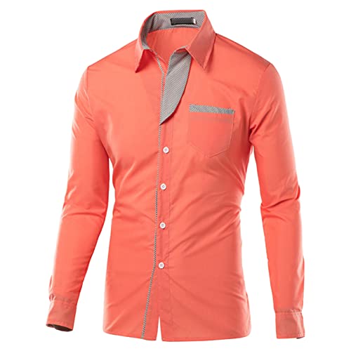 Herrenhemd, langärmelig, stilvoll, Patchwork, lässig, Button-Down-Shirt, Umlegekragen, Hemd mit Taschen (Orange, Größe L), Orange, Größe L von Maiyifu-GJ