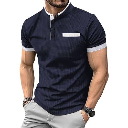 Kariertes Poloshirt für Herren, Stehkragen, atmungsaktiv, sportlich, feuchtigkeitsableitend, lässiges Oberteil, Marineblau, S Kariertes Poloshirt für Herren, Stehkragen, atmungsaktiv, sportlich, feuchtigkeitsableitend, lässiges Oberteil, Marineblau, S von Maiyifu-GJ