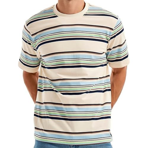 Männer Gestreiften Vintage T-Shirts Lose Casual Plus Größe Tees Sommer Mode Rundhals Atmungsaktive Kurzarm Tops, farbe 13, M Männer Gestreiften Vintage T-Shirts Lose Casual Plus Größe Tees Sommer Mode Rundhals Atmungsaktive Kurzarm Tops, farbe 13, M von Maiyifu-GJ