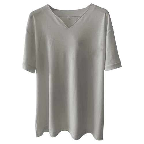 Maiyifu-GJ Herren Big & Hoch Sommer Baumwolle V-Ausschnitt T-Shirts Atmungsaktiv Schnell Trocknend Relaxed Fit Tees Weiche Leichte Casual Tops, Lichtgraynp, M Maiyifu-GJ Herren Big & Hoch Sommer Baumwolle V-Ausschnitt T-Shirts Atmungsaktiv Schnell Trocknend Relaxed Fit Tees Weiche Leichte Casual Tops, Lichtgraynp, M von Maiyifu-GJ