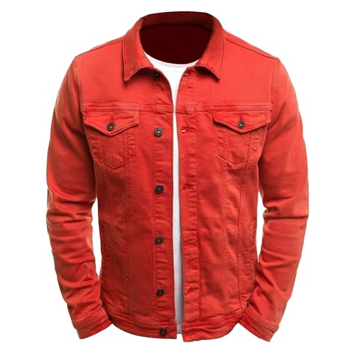 Maiyifu-GJ Herren Distressed Denim Jacke Casual Slim Fit Jean Jacket Button Front Washed Jean Trucker Jacket, Reda1, L von Maiyifu-GJ