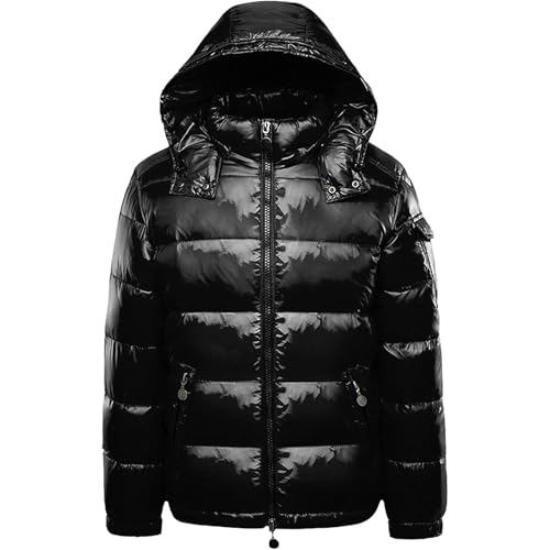 Maiyifu-GJ Herren Metallic Hooded Puffer Jacket Winter Warm Down Jackets Full Zip Alternative Quilted Padded Coat, Schwarzb1, 3XL von Maiyifu-GJ