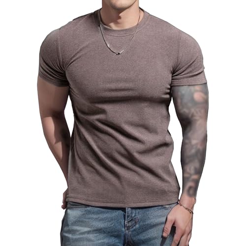 Maiyifu-GJ Herren Rundhalsausschnitt Fitness Workout T-Shirt Stretchable Manschette Ärmel Sportbekleidung Outdoor Gym Activewear Schnell trocknend, -braun-, XL Maiyifu-GJ Herren Rundhalsausschnitt Fitness Workout T-Shirt Stretchable Manschette Ärmel Sportbekleidung Outdoor Gym Activewear Schnell trocknend, -braun-, XL von Maiyifu-GJ