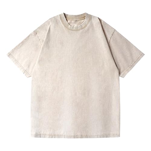 Maiyifu-GJ Herren-T-Shirts aus gewaschener Baumwolle, atmungsaktiv, weich, lockere Passform, Rundhalsausschnitt, lässig, leicht, Basic-Tops, Aprikose, L Maiyifu-GJ Herren-T-Shirts aus gewaschener Baumwolle, atmungsaktiv, weich, lockere Passform, Rundhalsausschnitt, lässig, leicht, Basic-Tops, Aprikose, L von Maiyifu-GJ