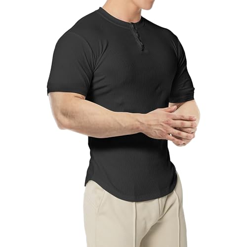 Maiyifu-GJ Männer Sommer Aktive T-Shirts Button-Down Atmungsaktive Tees Komfortable Gerippte Baumwolle Tops Leichte Einfarbig, blacks, XL Maiyifu-GJ Männer Sommer Aktive T-Shirts Button-Down Atmungsaktive Tees Komfortable Gerippte Baumwolle Tops Leichte Einfarbig, blacks, XL von Maiyifu-GJ