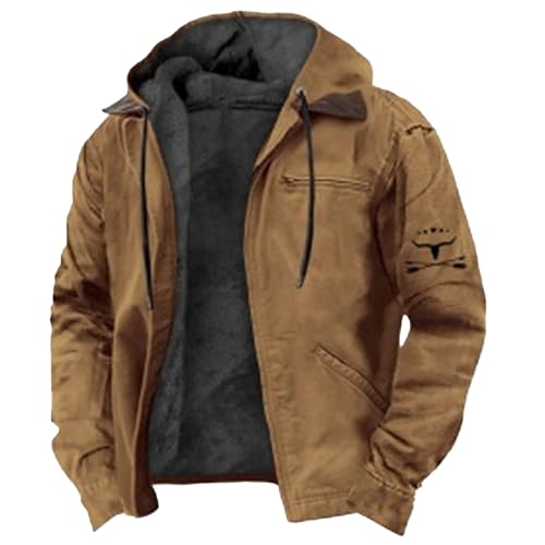 Maiyifu-GJ Winterjacke Herren Vintage Dick Fleecefutter Warme Warme Thermojacke mit Kapuze Casual Jacke, -braun-, XL von Maiyifu-GJ