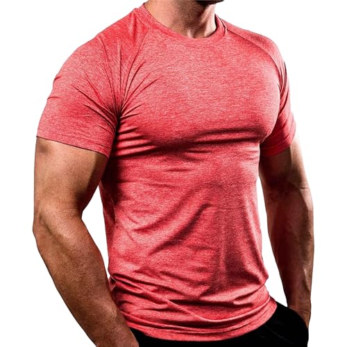 Schnell trocknende atmungsaktive T-Shirts für Herren High-Stretch Running Training Tees Compression Workout Kurzarm Tops, rot red, L Schnell trocknende atmungsaktive T-Shirts für Herren High-Stretch Running Training Tees Compression Workout Kurzarm Tops, rot red, L von Maiyifu-GJ