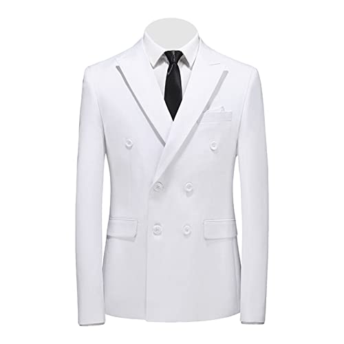 Slim Fit Herren Jacke Zweireiher Slim Fit Business Täglich Gala Blazer Spitze Revers Bräutigam Hochzeit Party Anzugjacke, Weiß 1, 6XL von Maiyifu-GJ