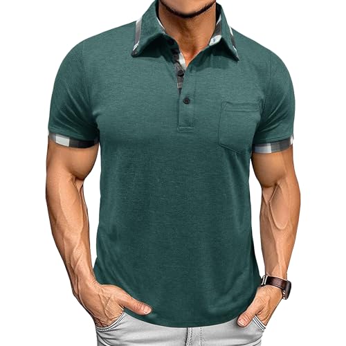 Stylische Henley-Shirts mit kariertem Kragen für Herren Sommer Leichte T-Shirts Tasche Casual Business Tops, green, 3XL Stylische Henley-Shirts mit kariertem Kragen für Herren Sommer Leichte T-Shirts Tasche Casual Business Tops, green, 3XL von Maiyifu-GJ