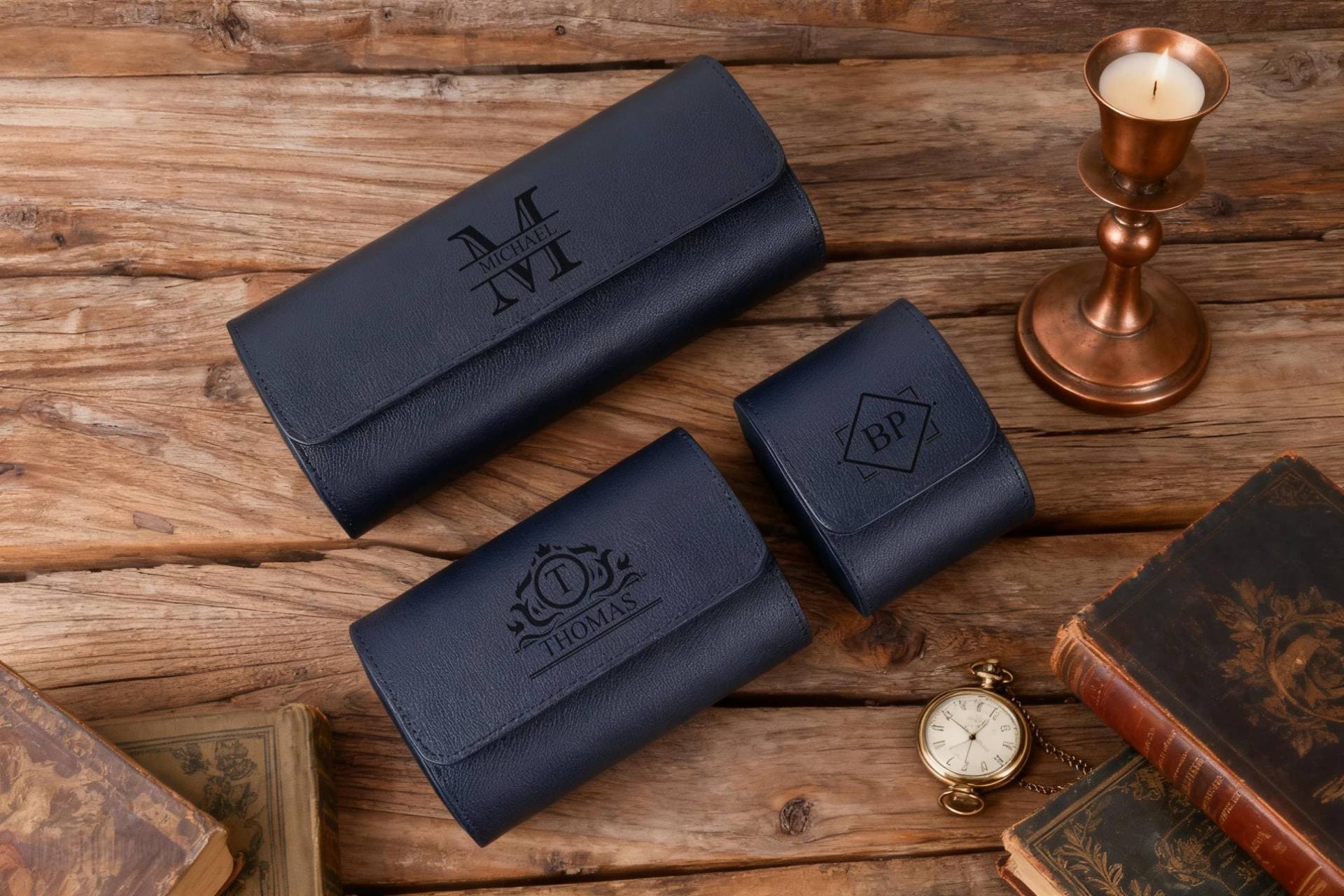 Custom Blue Watch Roll, Personalized Vegan Leather Box, Men Travel Case, Holder, Wedding Groomsmen Gift von MajWY1
