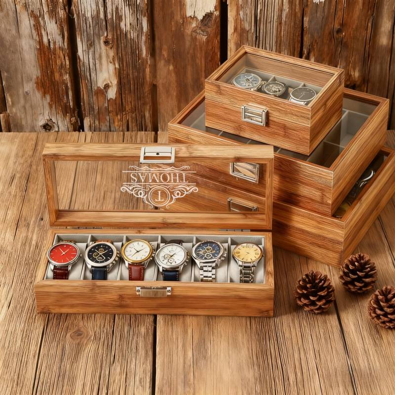 Custom Wooden Watch Box, Engraved Holder, Birthday Gift For Him, Fathers Day Gift, Boyfriend Anniversary Husband von MajWY1