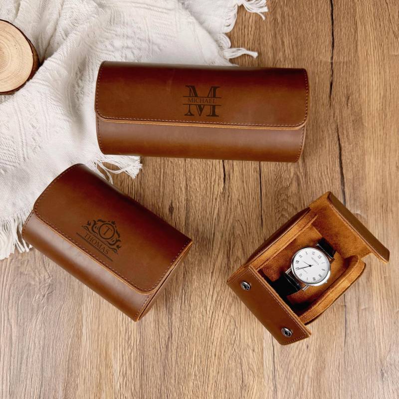 Personalized Brown Watch Roll, Custom Vegan Leather Box, Men Travel Case, Holder, Wedding Groomsmen Gift Personalized Brown Watch Roll, Custom Vegan Leather Box, Men Travel Case, Holder, Wedding Groomsmen Gift von MajWY1