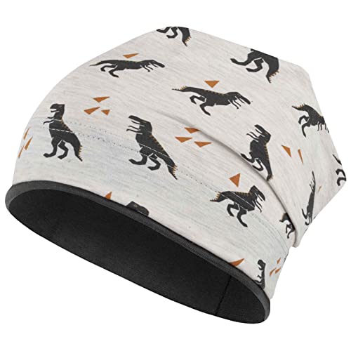 Jungen Mütze Beanie Übergangsmütze Dinosaurier Drachen Krokodil Frühling Herbst, Größe: 50/52, Farbe: Creme von Maja