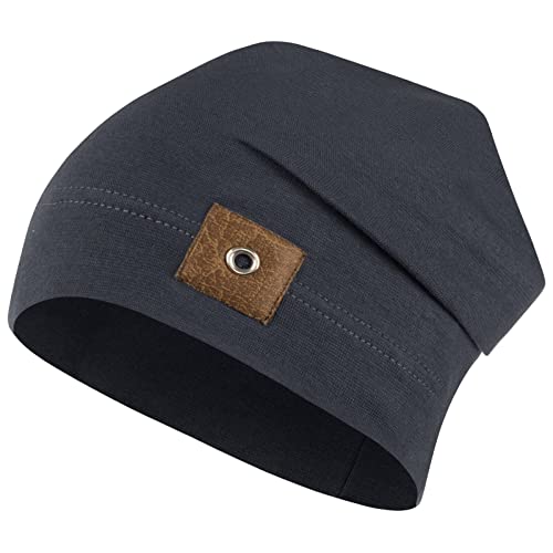 Jungen Mütze Long Beanie Übergangs Stoff unifarben Slouch Frühling Herbst Baumwolle, Größe: 50-52, Farbe: Graublau von Maja