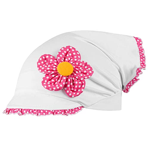 Kopftuch Dreiecktuch Mütze Schirmmütze Stirnband für Mädchen Baby Kinder Baumwolle Punkte Blume, Farbe: Weiß-Pink, Größe: 42-44 von Maja