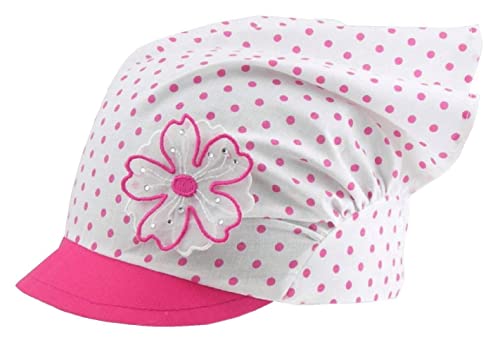 Kopftuch Mütze Schirmmütze Mädchen Sommer Baby Baumwolle Herzen Blume, Größe: 40-42, Farbe: Rosa-Weiß von Maja