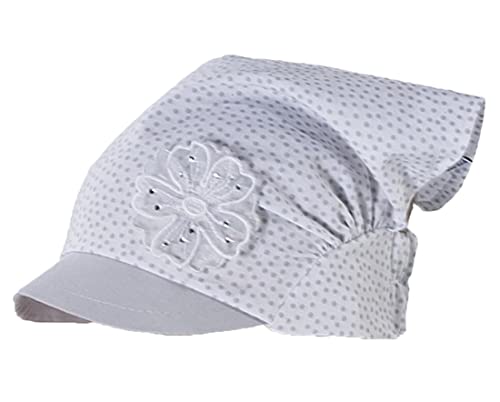 Kopftuch Mütze Schirmmütze Mädchen Sommer Baby Baumwolle Herzen Blume, Größe: 44-46, Farbe: Grau-Weiß von Maja