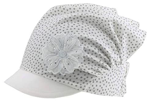 Kopftuch Mütze Schirmmütze Mädchen Sommer Baby Baumwolle Herzen Blume, Größe: 48-50, Farbe: Creme-Grau von Maja