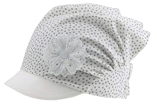 Kopftuch Mütze Schirmmütze Mädchen Sommer Baby Baumwolle Herzen Blume, Größe: 52-54, Farbe: Creme-Grau von Maja