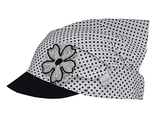 Kopftuch Mütze Schirmmütze Mädchen Sommer Baby Baumwolle Herzen Blume, Größe: 52-54, Farbe: Dunkelblau-Weiß von Maja