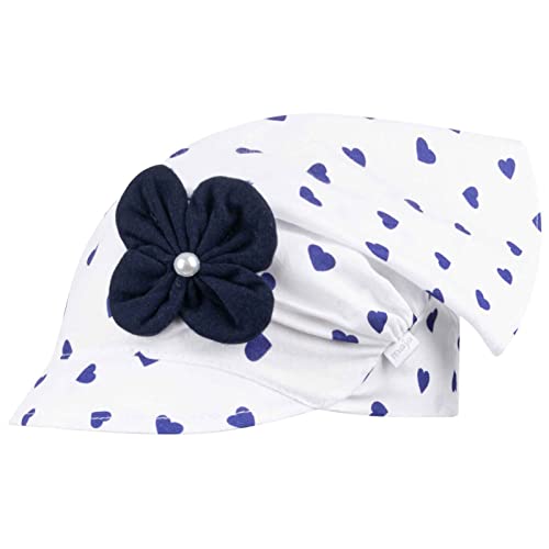 Kopftuch Mütze Schirmmütze Mädchen Sommer Baby Baumwolle Herzen Blume, Größe: L (48/50), Farbe: Weiß-Dunkelblau von Maja