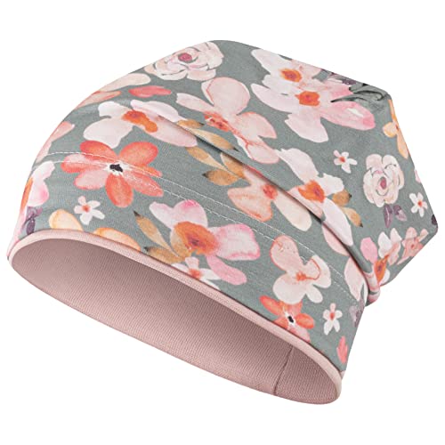 Mädchen Mütze Beanie Übergangsmütze Erdbeeren Blumen Frühling Herbst, Größe: 54/56, Farbe: Grün-Rosa von Maja