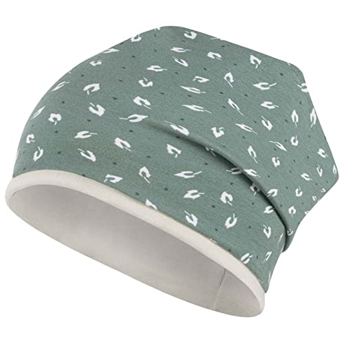 Mädchen Mütze Übergangsmütze Beanie Stoffmütze Allover-Print Frühling Herbst, Größe: 50-52, Farbe: Grün von Maja