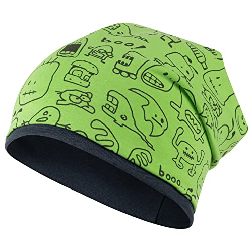 Mütze Junge Übergang Stoffmütze Beanie Kindermütze Baby Allover-Print Monster Dinosaurier, Größe: 50-52, Farbe: grün, schwarz von Maja