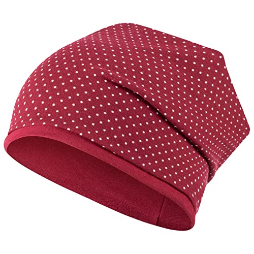 Mütze Beanie Mädchen Übergangsmütze Herzen Punkte Kreise, Größe: 50/52, Farbe: Bordeaux-weiß von Maja