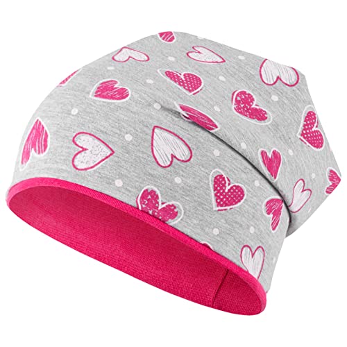 Mütze Beanie Mädchen Übergangsmütze Herzen Punkte Kreise, Größe: 54/56, Farbe: grau-pink von Maja