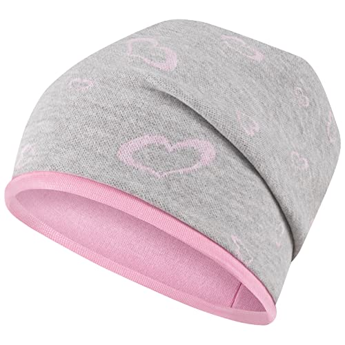 Mütze Beanie Mädchen Übergangsmütze Herzen Punkte Kreise, Größe: 54/56, Farbe: grau-rosa von Maja