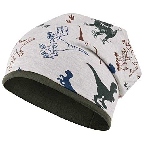 Mütze Junge Übergang Stoffmütze Beanie Kindermütze Baby Allover-Print Monster Dinosaurier, Größe: 50-52, Farbe: Ecru von Maja