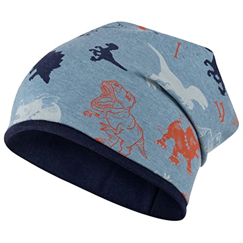 Mütze Junge Übergang Stoffmütze Beanie Kindermütze Baby Allover-Print Monster Dinosaurier, Größe: 50-52, Farbe: hellblau von Maja