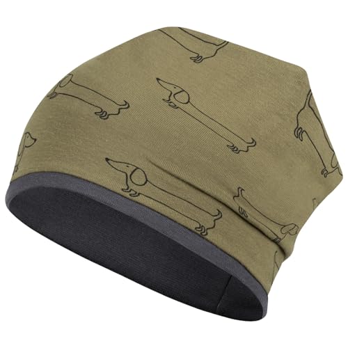 Mütze Junge Übergangsmütze Beanie Kindermütze Baby Hunde Fuchs Allover-Print, Größe: 54-56, Farbe: Khaki von Maja