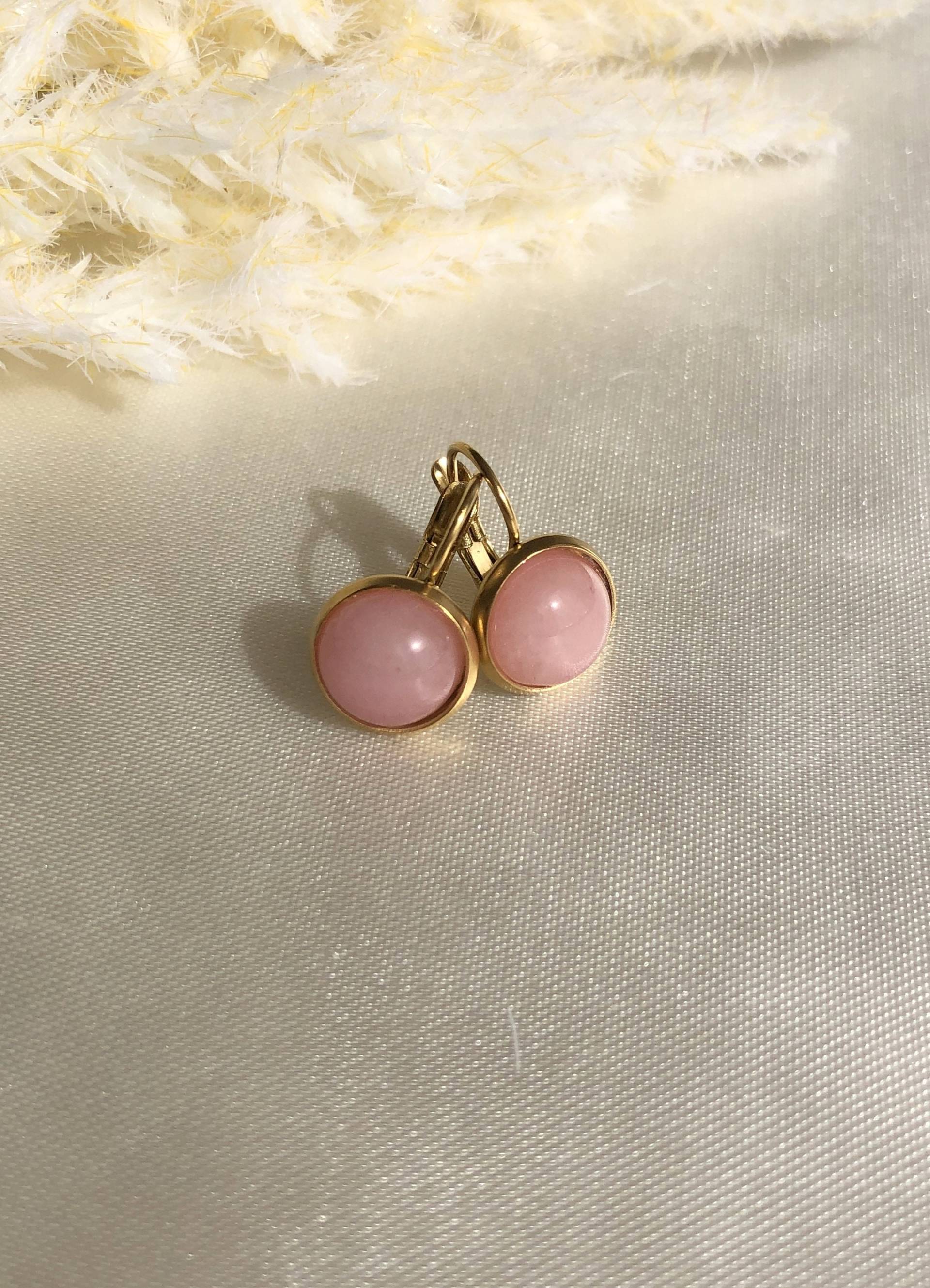 10 Mm/24 Karat Vergoldeter Ohrhänger Rosa Jade Cabochon, Ohrring Edelstein, Gold 10 Mm/24 Karat Vergoldeter Ohrhänger Rosa Jade Cabochon, Ohrring Edelstein, Gold von MajaCelineDE
