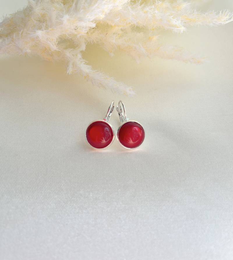 12 Mm Ohrhänger Gold Und Silber, Polaris Cabochon Rot, Eleganter Ohrring von MajaCelineDE